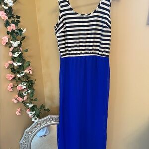 Striped top dress in a Royal blue bottom